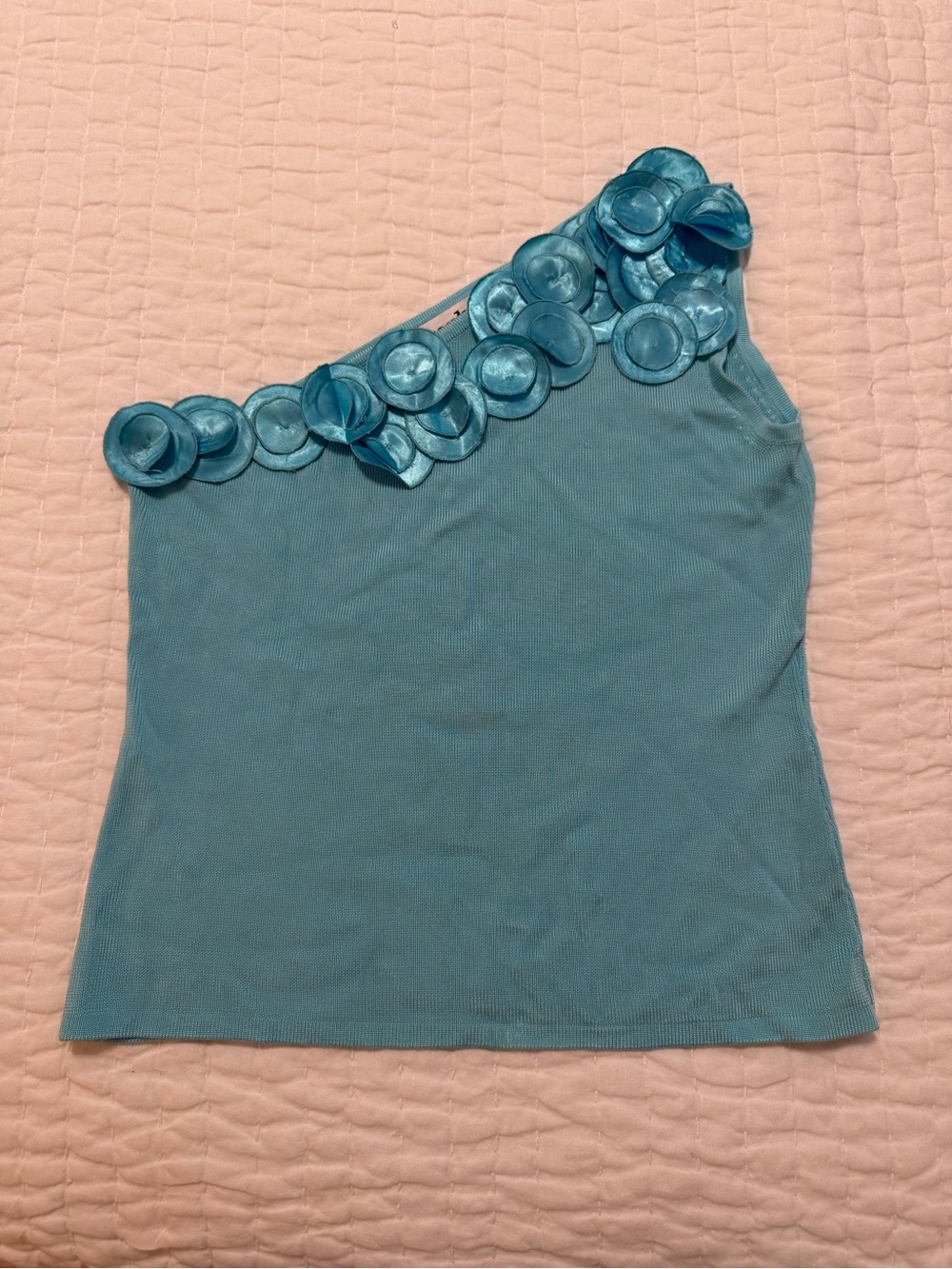 Joseph Teal One-Shoulder Floral Applique Tank Y2K